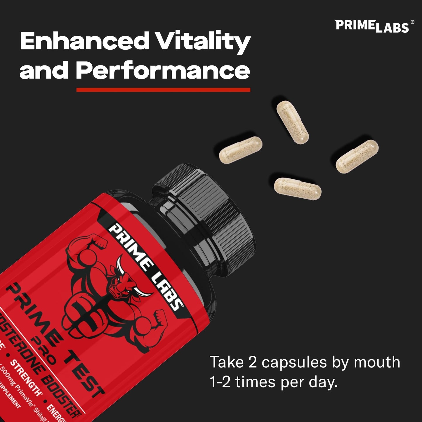 Prime Labs Prime Test Pro - Testosterone Supplement for Men - Test, Vitality, & Energy Booster - with Ashwagandha, PrimaVie Shilajit Extract, & DIM - 60 Capsules - Fresh Hearth