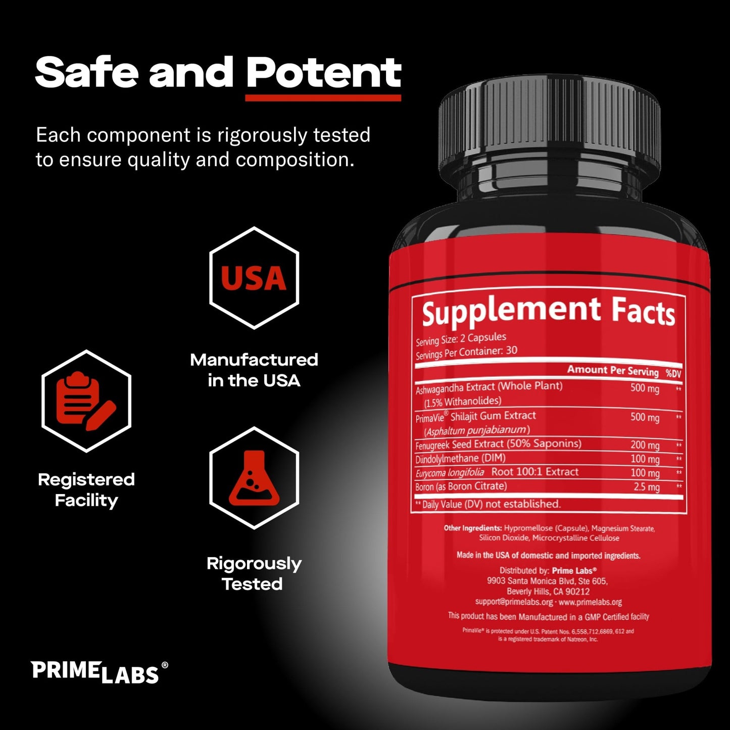 Prime Labs Prime Test Pro - Testosterone Supplement for Men - Test, Vitality, & Energy Booster - with Ashwagandha, PrimaVie Shilajit Extract, & DIM - 60 Capsules - Fresh Hearth