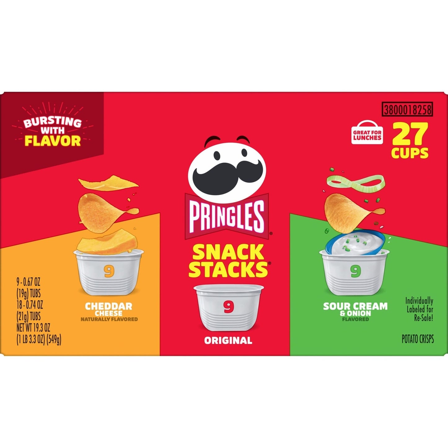 Pringles Potato Crisps Chips, On - the - Go Snacks, Snack Stacks, Variety Pack, 19.3oz Box (27 Cups) - Fresh Hearth