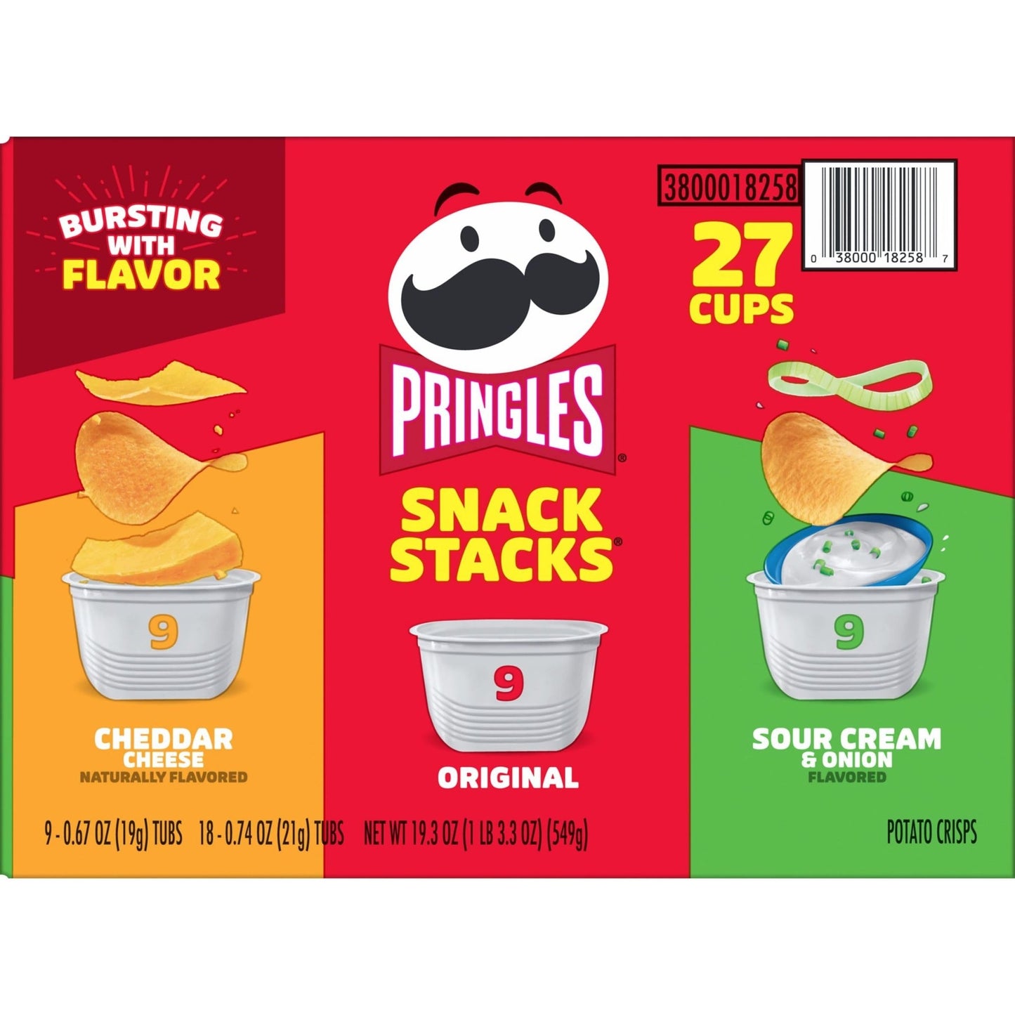 Pringles Potato Crisps Chips, On - the - Go Snacks, Snack Stacks, Variety Pack, 19.3oz Box (27 Cups) - Fresh Hearth