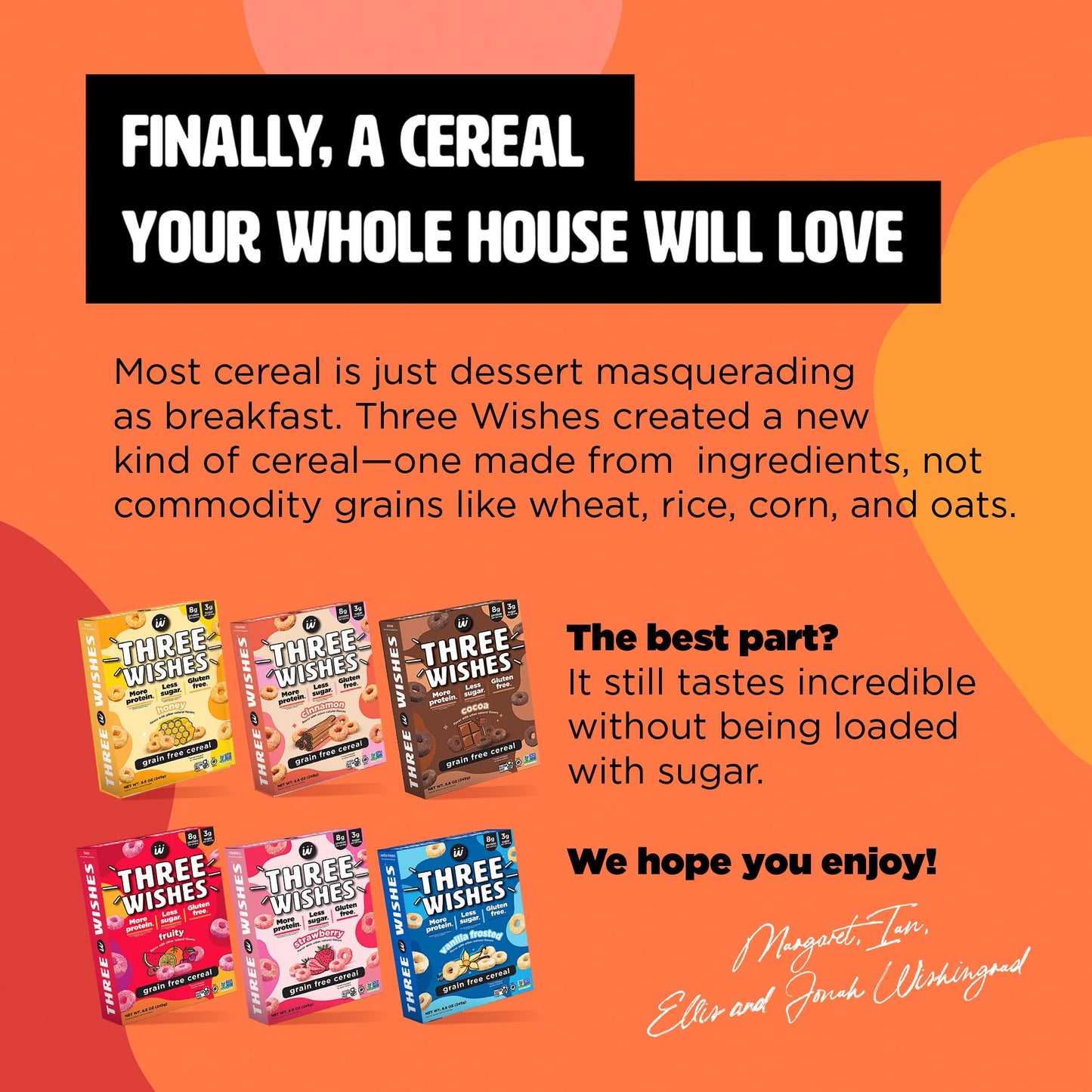 Protein and Gluten - Free Breakfast Cereal by Three Wishes - Variety Pack, 6 Pack - More Protein and Less Sugar Snack - Kosher, Vegan - Frosted, Fruity, Cocoa, Strawberry, Honey & Cinnamon - Fresh Hearth