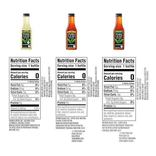 Pure Leaf Iced Tea, Unsweetened 3 Flavor Variety Pack, Zero Sugar & Zero Calories, 18.5 Fl Oz Bottles (Pack of 12) - Fresh Hearth