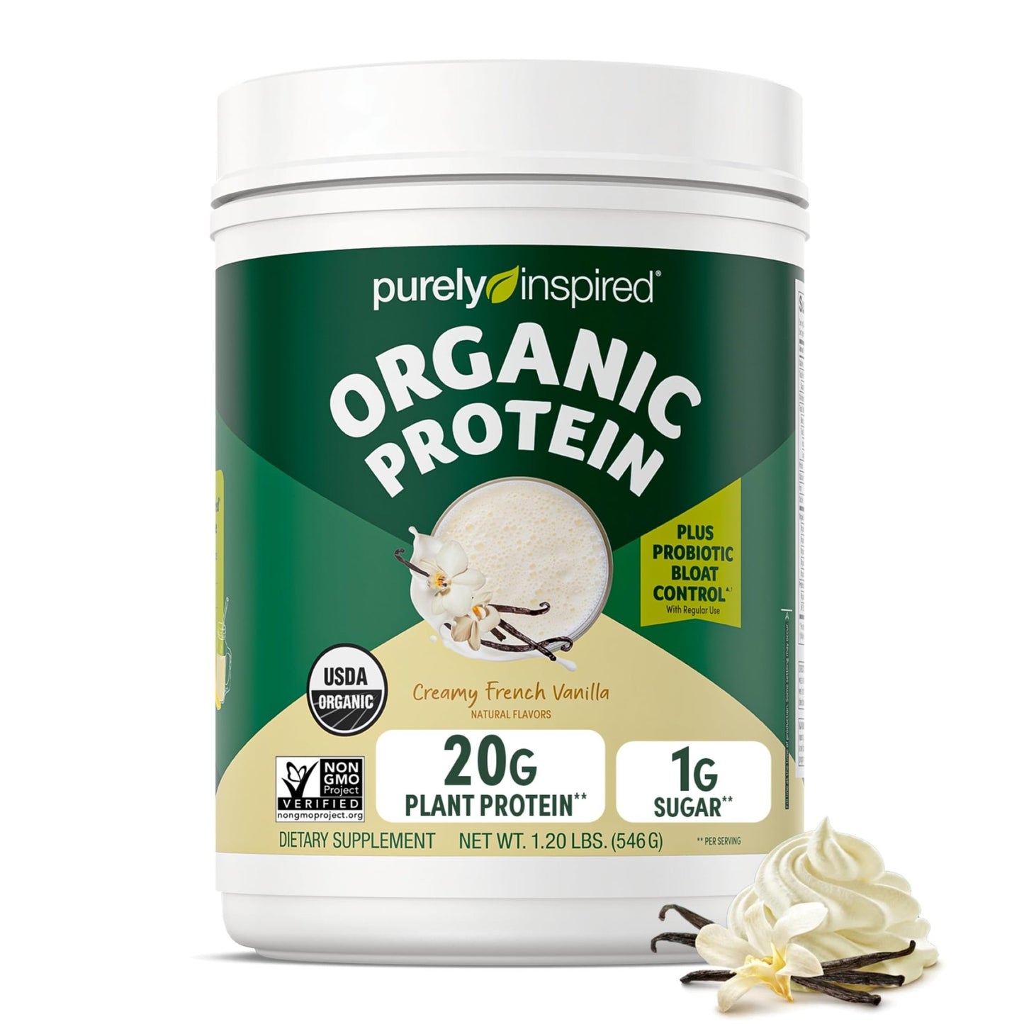 Purely Inspired Plant - Based Protein Powder for Men & Women, Creamy French Vanilla (16 Servings) - Vegan & Organic - 20g of Pea Protein Powder for Smoothies & Shakes - Dairy - Free, & Gluten - Free - Fresh Hearth