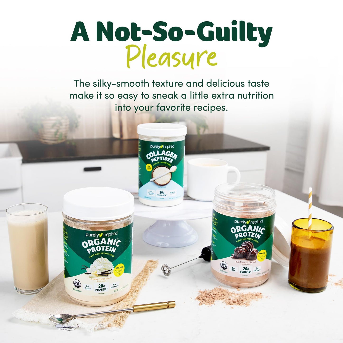 Purely Inspired Plant - Based Protein Powder for Men & Women, Rich Decadent Chocolate (16 Servings) - Vegan & Organic - 20g of Pea Protein Powder for Smoothies & Shakes - Dairy - Free, & Gluten - Free - Fresh Hearth