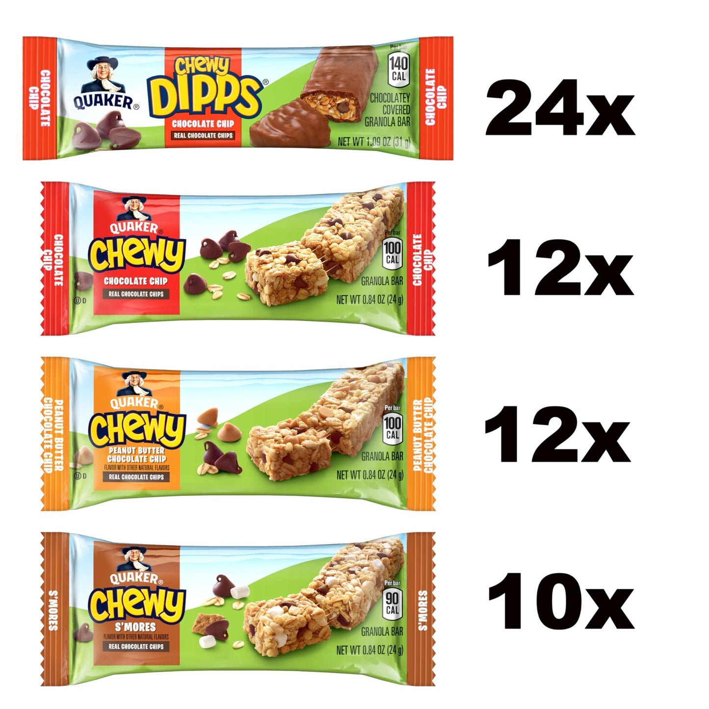 Quaker Chewy Granola Bars, Chewy & Dipps Variety Pack, (58 Bars), Whole Grains, No Artificial Flavors, No Added Colors - Fresh Hearth