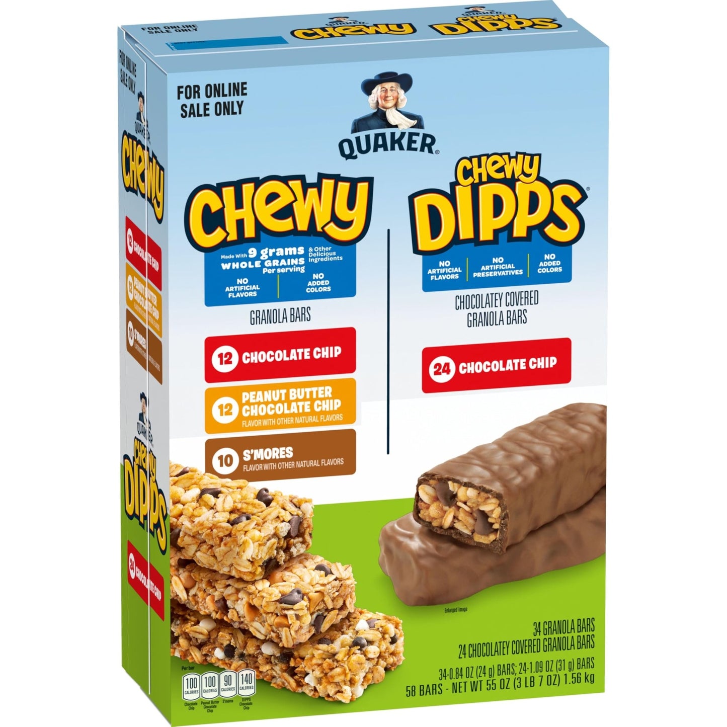 Quaker Chewy Granola Bars, Chewy & Dipps Variety Pack, (58 Bars), Whole Grains, No Artificial Flavors, No Added Colors - Fresh Hearth