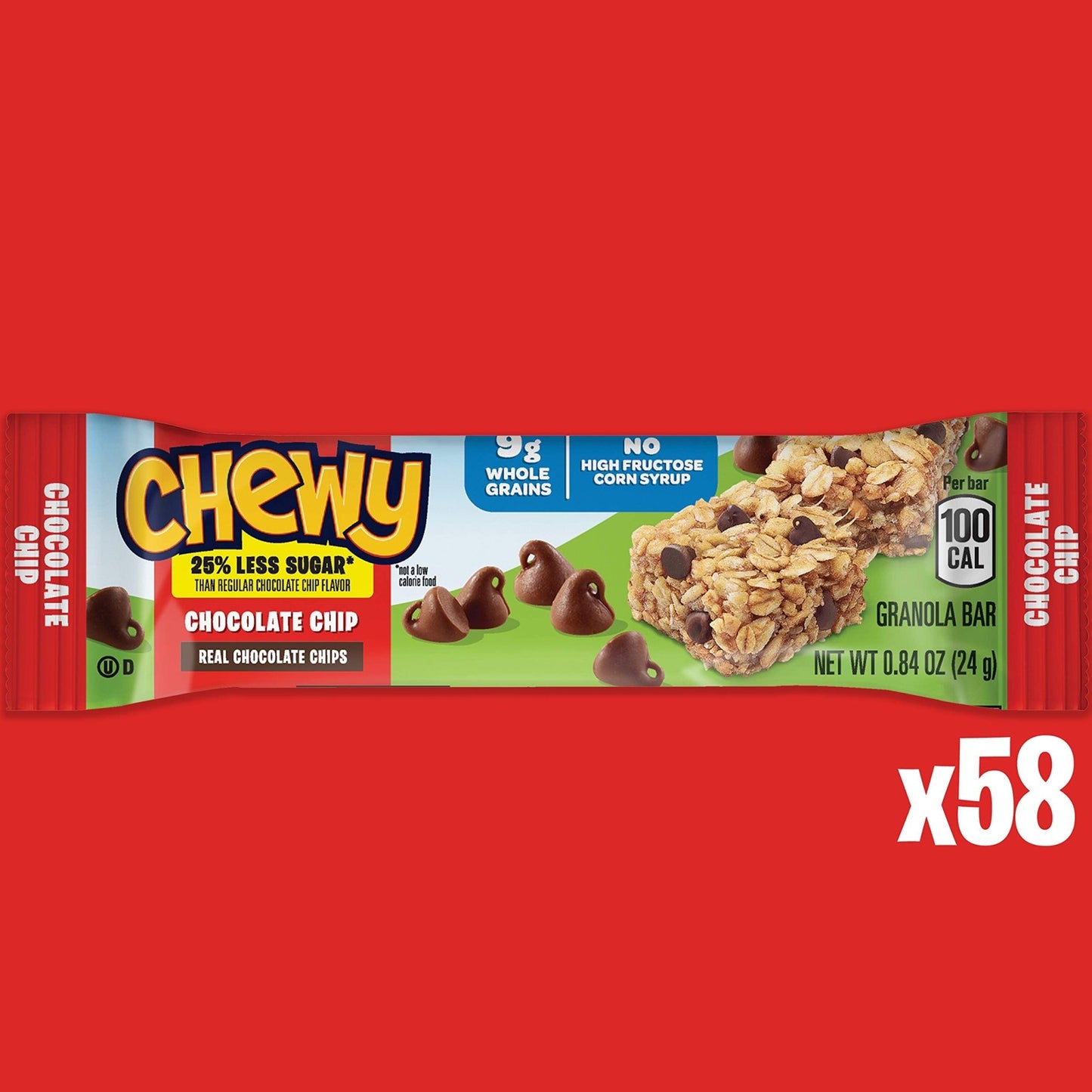 Quaker Chewy Lower Sugar Granola Bars, Chocolate Chip, 58 Count - Fresh Hearth