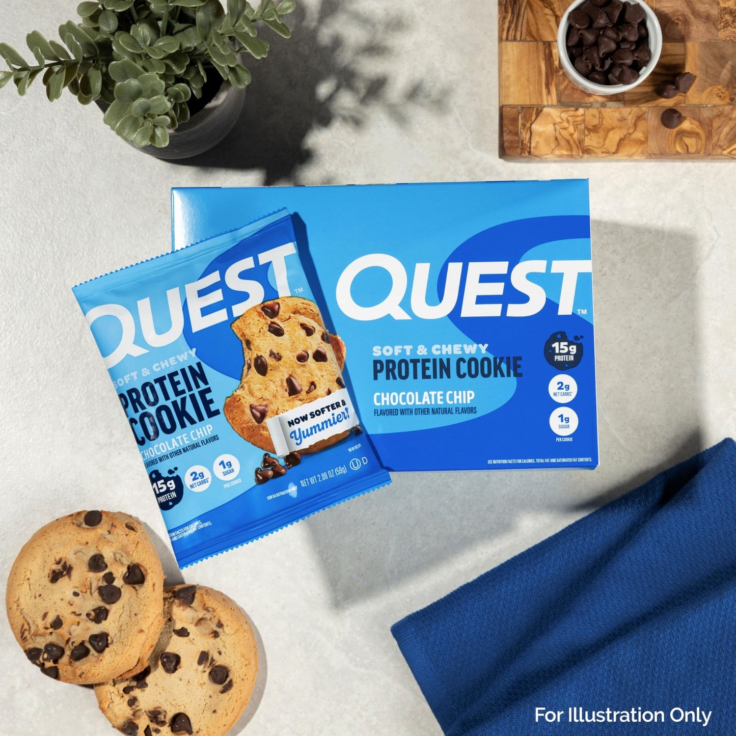 Quest Nutrition Chocolate Chip Protein Cookie, 15g Protein, 1g Sugar, 2g Net Carbs, Keto Friendly, High Protein, Low Carb; 12 Count - Fresh Hearth