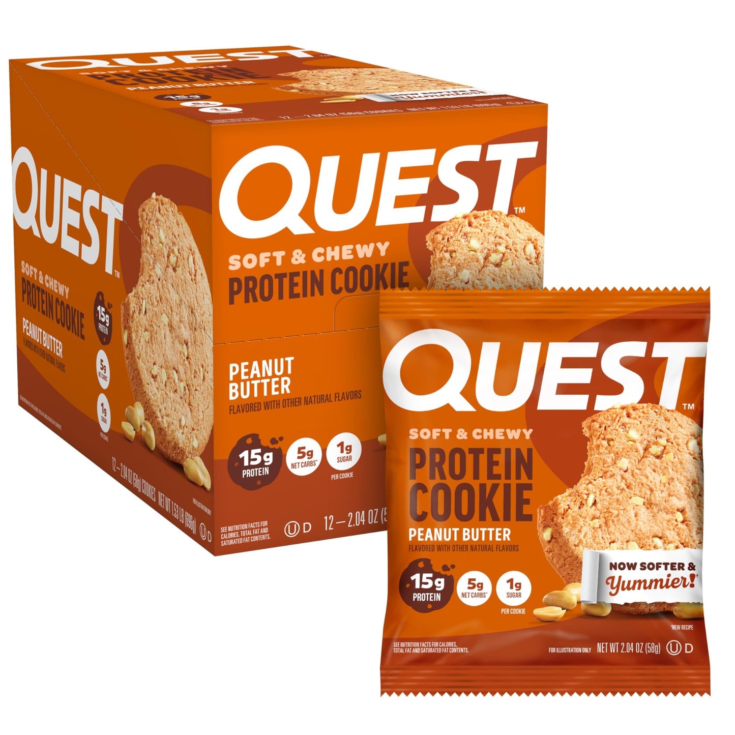 Quest Nutrition Peanut Butter Protein Cookie, 15g Protein, 1g Sugar, 5g Net Carbs, Keto Friendly, High Protein, Low Carb; 12 Count - Fresh Hearth