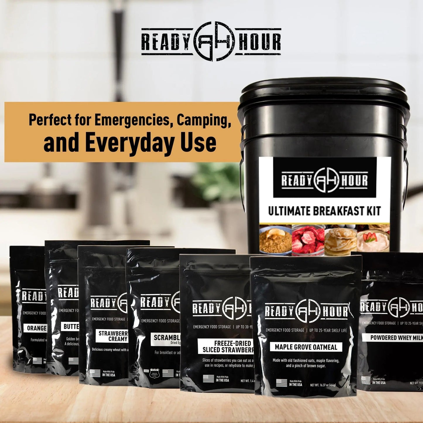 Ready Hour Breakfast Bucket (128 Servings), Emergency Food Supply, Emergency Food Kit, 25 - Year Shelf Life Food, Survival Food Buckets, Long - Lasting Food Supply, Flood - Safe Container - Fresh Hearth