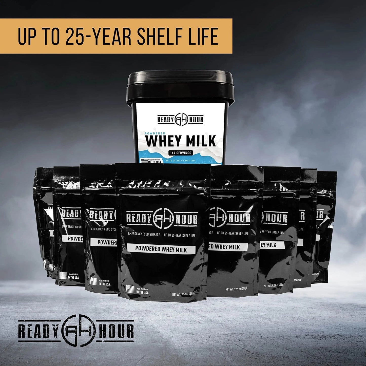 Ready Hour, Bulk Powdered Milk, Real Non - Perishable Whey, 25 - Year Shelf Life, Portable Emergency and Adventure Food Supply, Durable Flood Safe Container, 144 Servings - Fresh Hearth