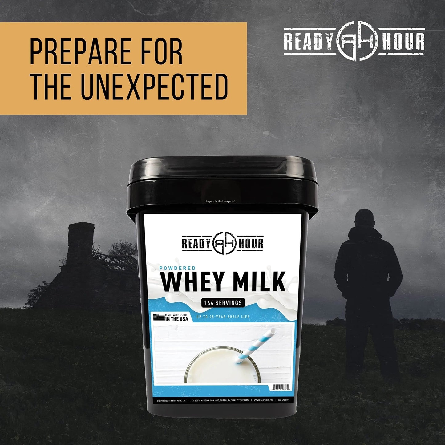 Ready Hour, Bulk Powdered Milk, Real Non - Perishable Whey, 25 - Year Shelf Life, Portable Emergency and Adventure Food Supply, Durable Flood Safe Container, 144 Servings - Fresh Hearth