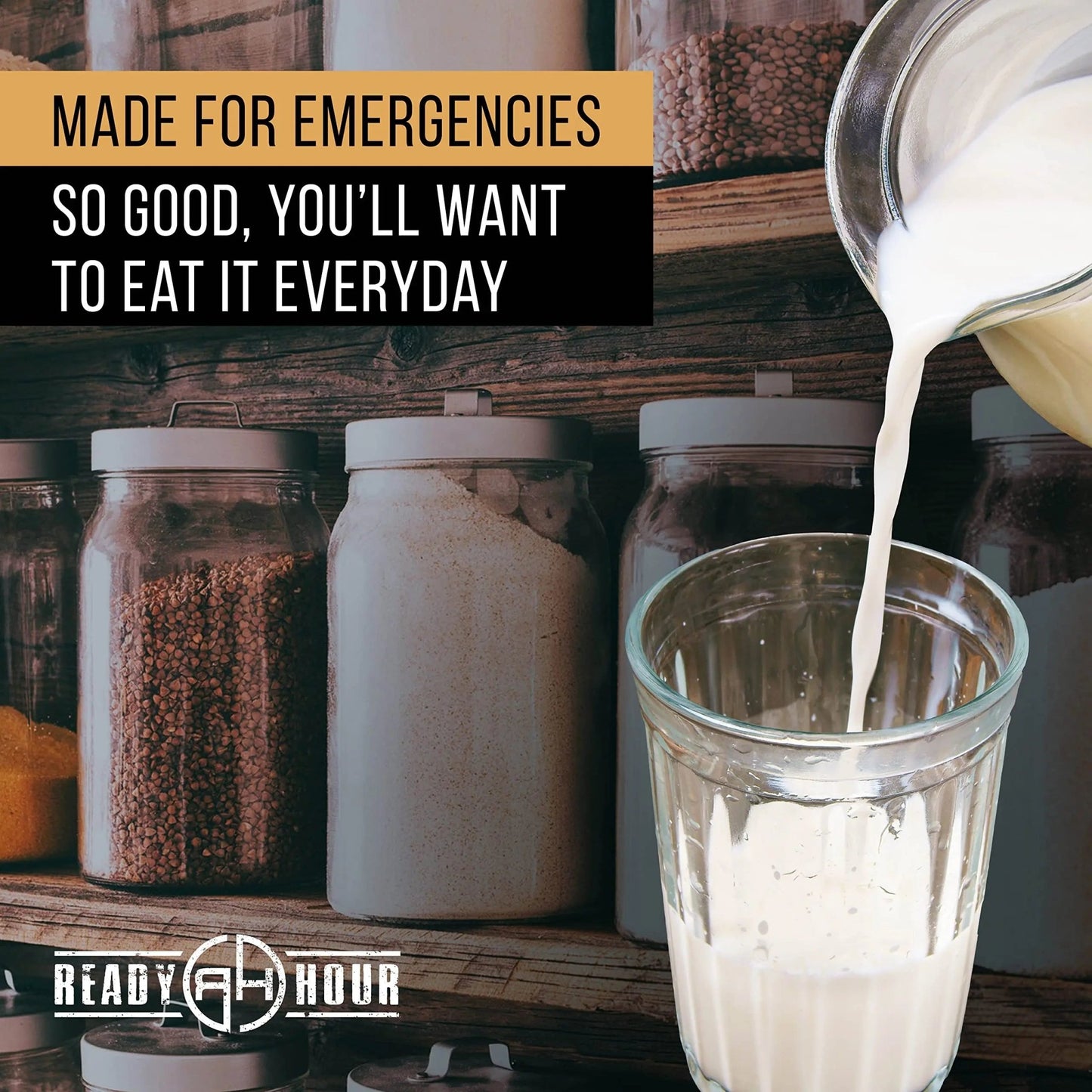 Ready Hour, Bulk Powdered Milk, Real Non - Perishable Whey, 25 - Year Shelf Life, Portable Emergency and Adventure Food Supply, Durable Flood Safe Container, 144 Servings - Fresh Hearth