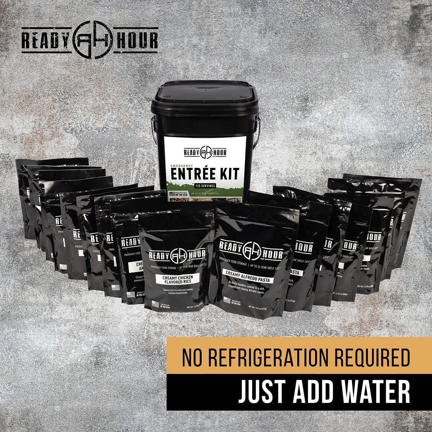 Ready Hour, Emergency Meal Entrées, Real Non - Perishable Meals, 25 - Year Shelf Life, Portable Flood - Safe Container, 120 Servings - Fresh Hearth