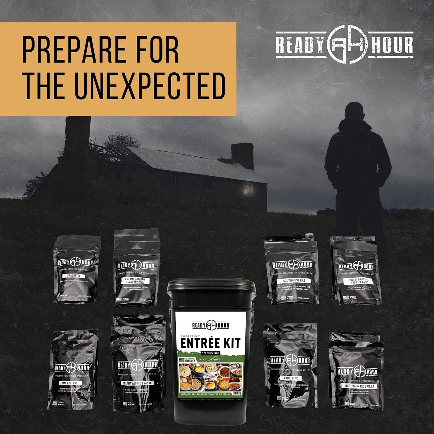 Ready Hour, Emergency Meal Entrées, Real Non - Perishable Meals, 25 - Year Shelf Life, Portable Flood - Safe Container, 120 Servings - Fresh Hearth