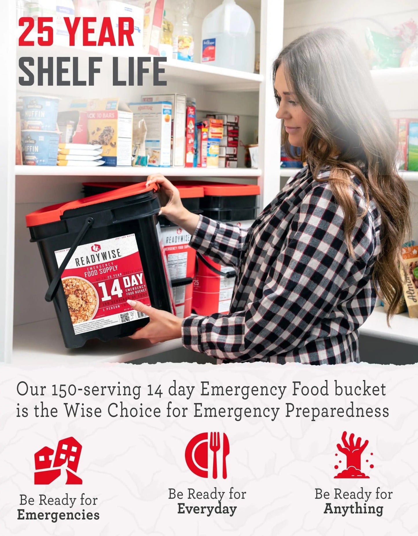 READYWISE - 14 Day, Emergency Food Supply, 150 Servings, 1 Bucket, Freeze Dried, MRE, Pre - made, Camping Essentials, Survival Kit, Food for Hiking, Adventure and Emergencies, 25 - Year Shelf Life - Fresh Hearth