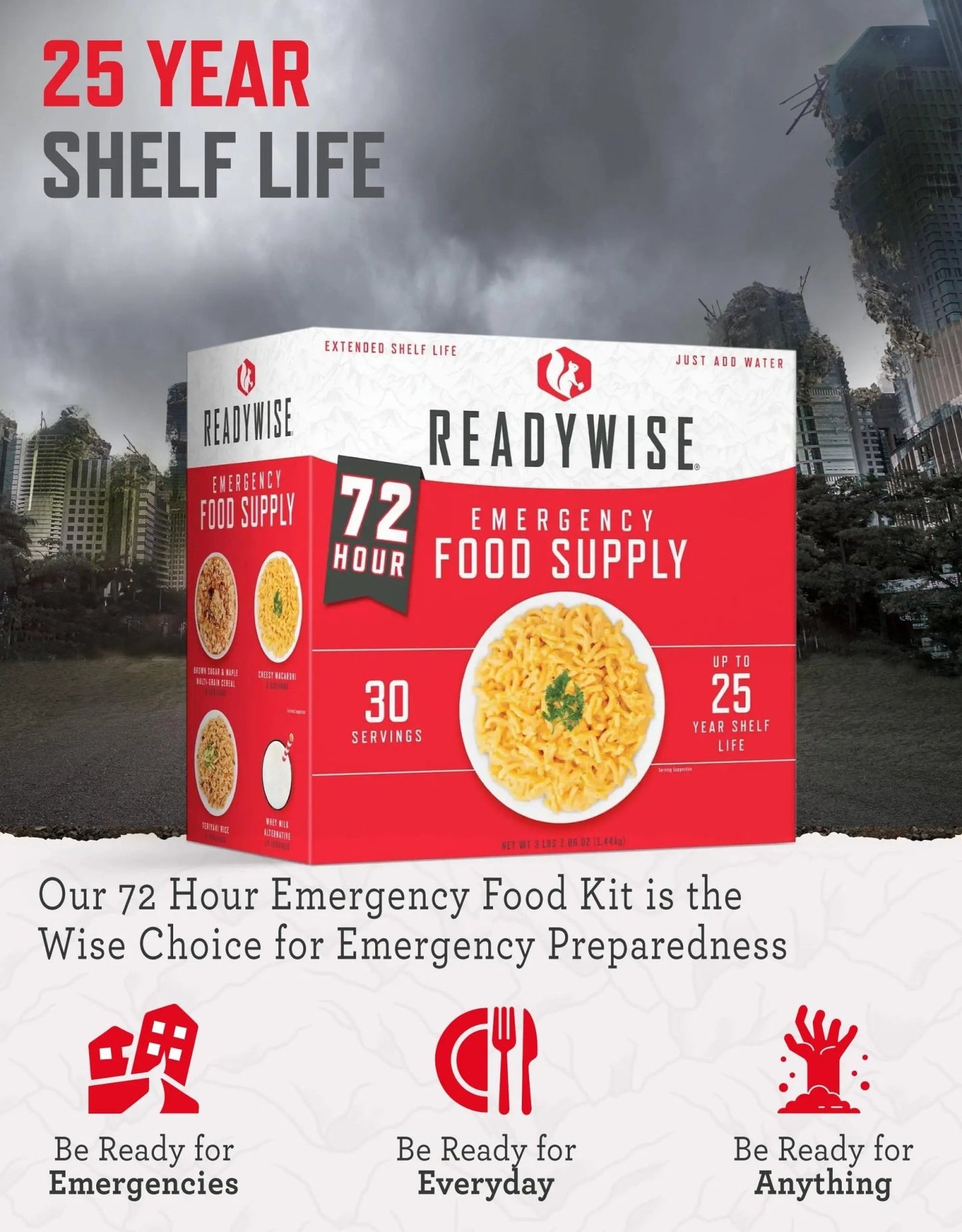 READYWISE - 72 Hours, 30 Servings, Emergency Food Supply, MRE, Pre - made, Freeze - Dried, Survival Food, Meal Essentials for, Camping, Hiking, and, Emergencies, Individually Packaged, 25 - Year Shelf Life - Fresh Hearth