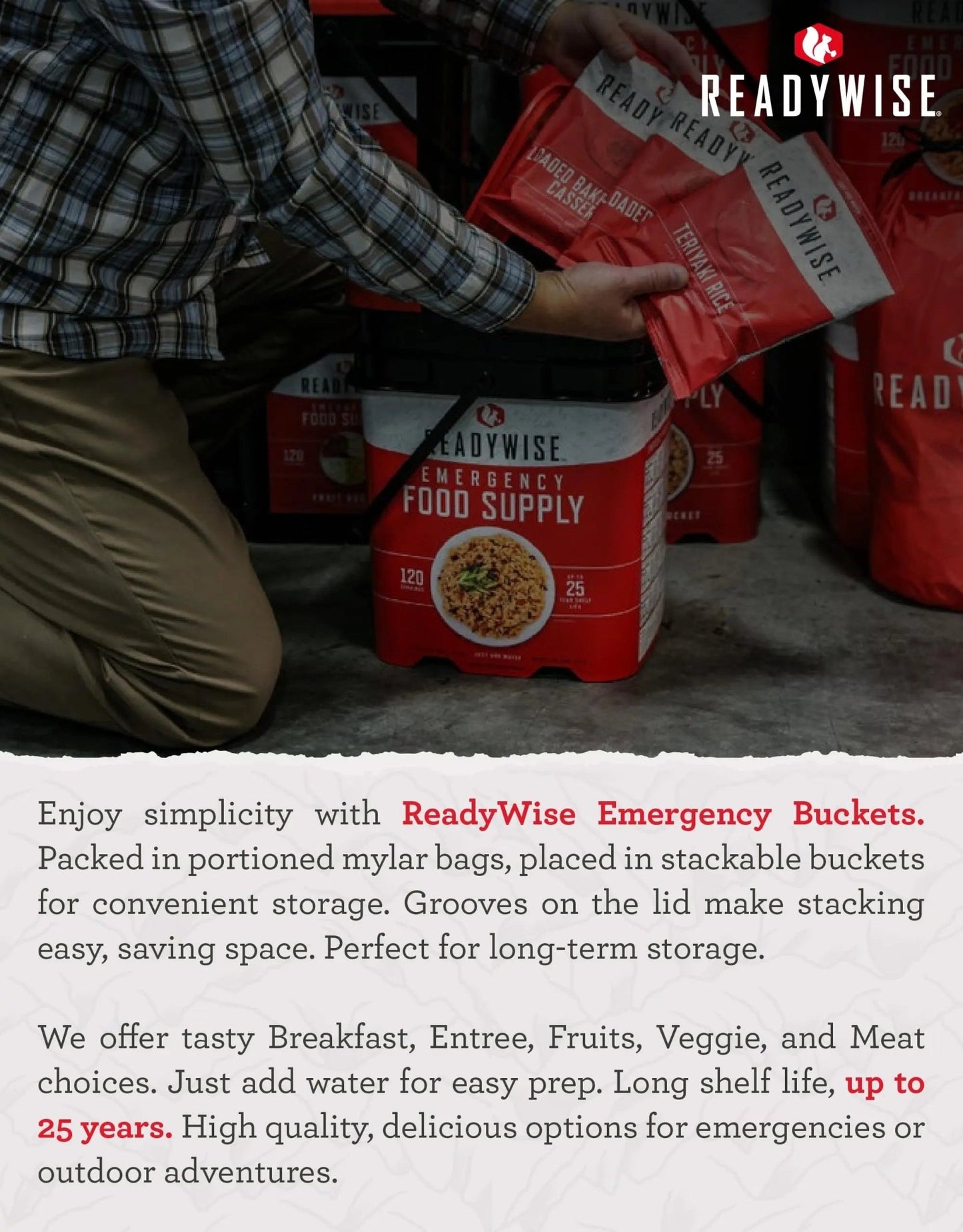 READYWISE - Breakfast Bucket, 120 Servings, Emergency, MRE Meal, Food Supply, Premade, Freeze Dried Survival Food for Hiking, Adventure & Camping Essentials, Individually Packaged, 25 Year Shelf Life - Fresh Hearth