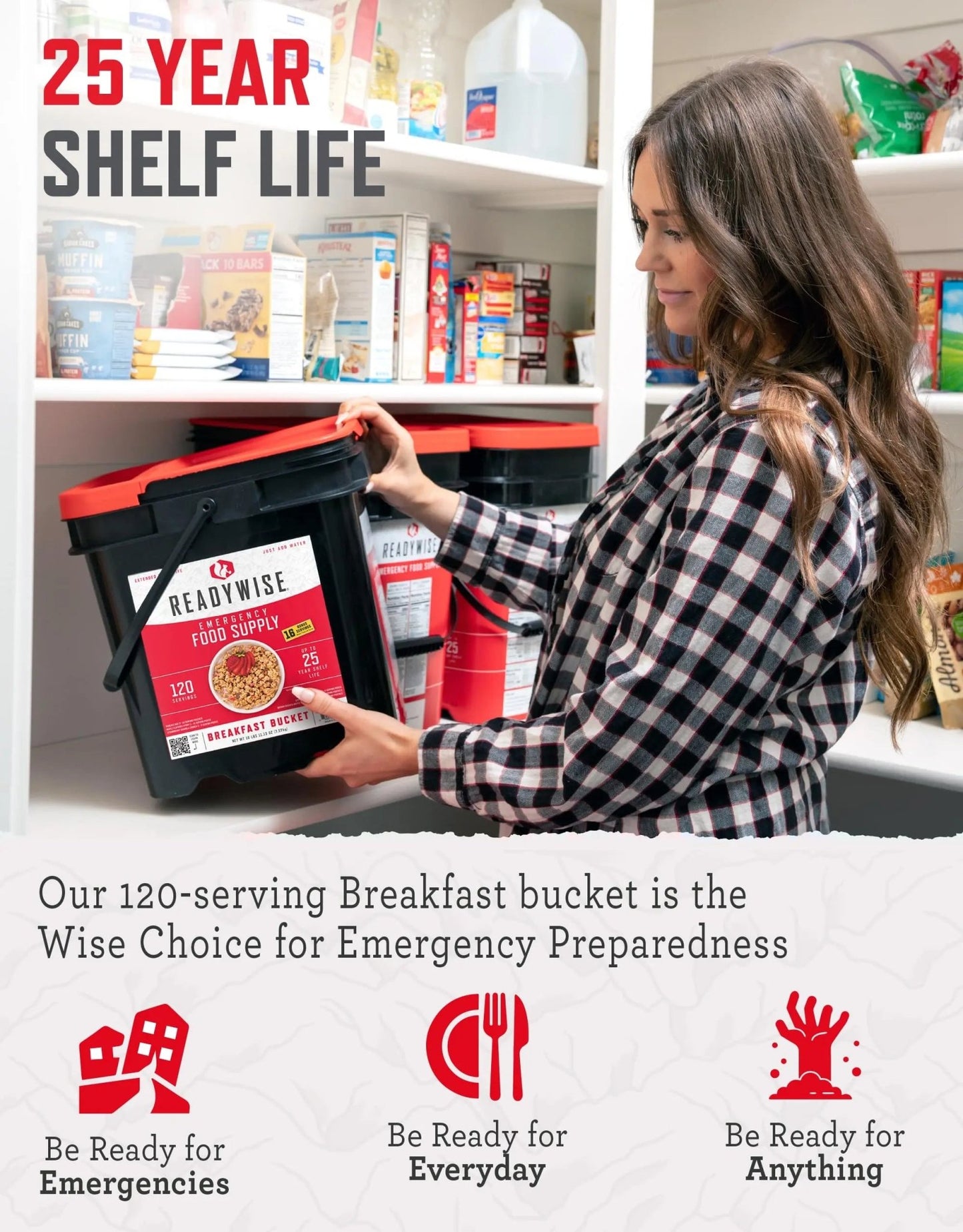 READYWISE - Breakfast Bucket, 120 Servings, Emergency, MRE Meal, Food Supply, Premade, Freeze Dried Survival Food for Hiking, Adventure & Camping Essentials, Individually Packaged, 25 Year Shelf Life - Fresh Hearth