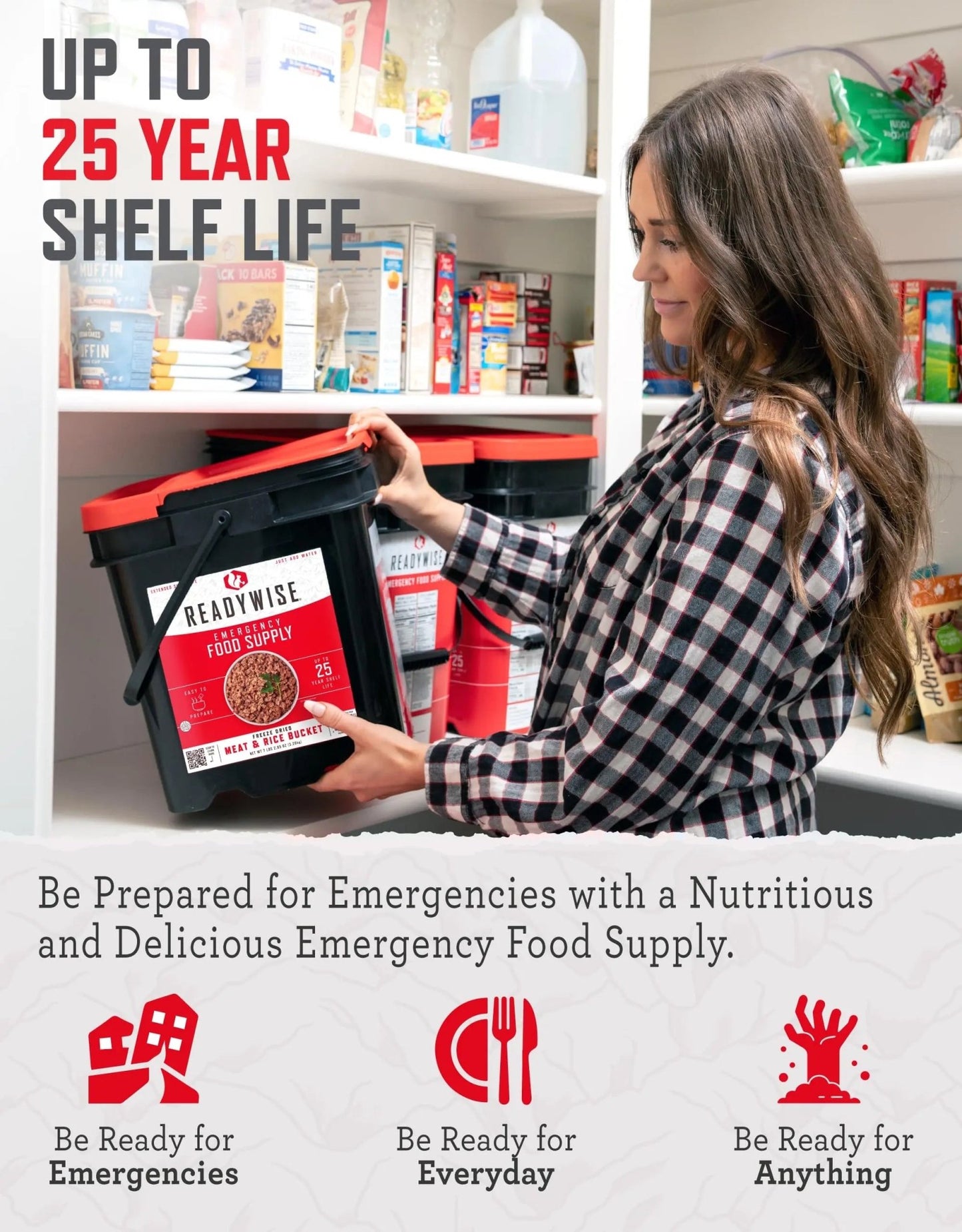 READYWISE - Chicken, Beef, Pork & Rice Emergency Food Supply Bucket, Freeze - Dried Survival Meals, Camping & Hiking Essentials, Long Term Meal, 48 Meat & 40 Rice Servings, Up to 25 Year Shelf Life - Fresh Hearth