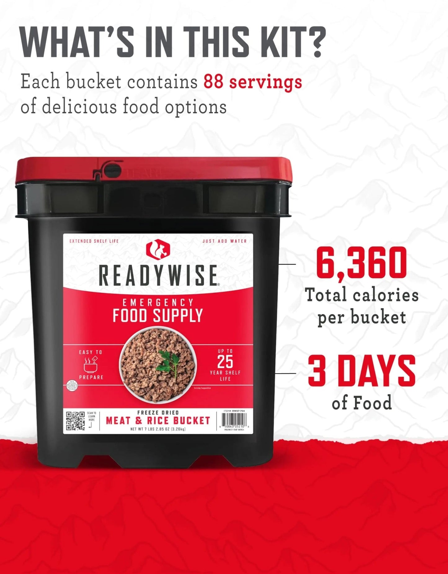 READYWISE - Chicken, Beef, Pork & Rice Emergency Food Supply Bucket, Freeze - Dried Survival Meals, Camping & Hiking Essentials, Long Term Meal, 48 Meat & 40 Rice Servings, Up to 25 Year Shelf Life - Fresh Hearth