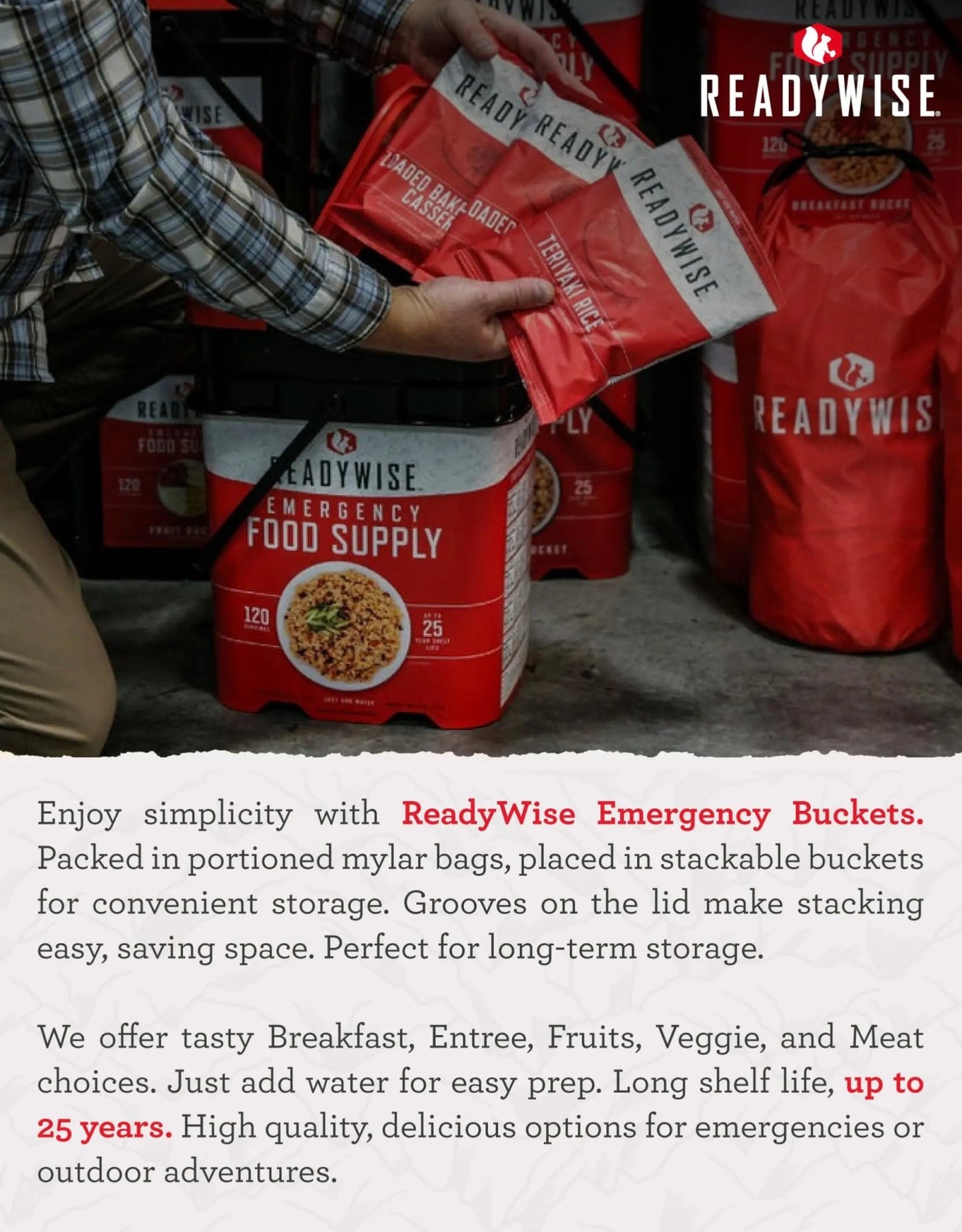 READYWISE - Emergency Food Supply, 132 Servings, 1 Bucket, Freeze - Dried, MRE, Survival and Adventure Essentials for Camping, Hiking & Emergencies, Individually Packaged, Up to 25 Year Shelf Life - Fresh Hearth