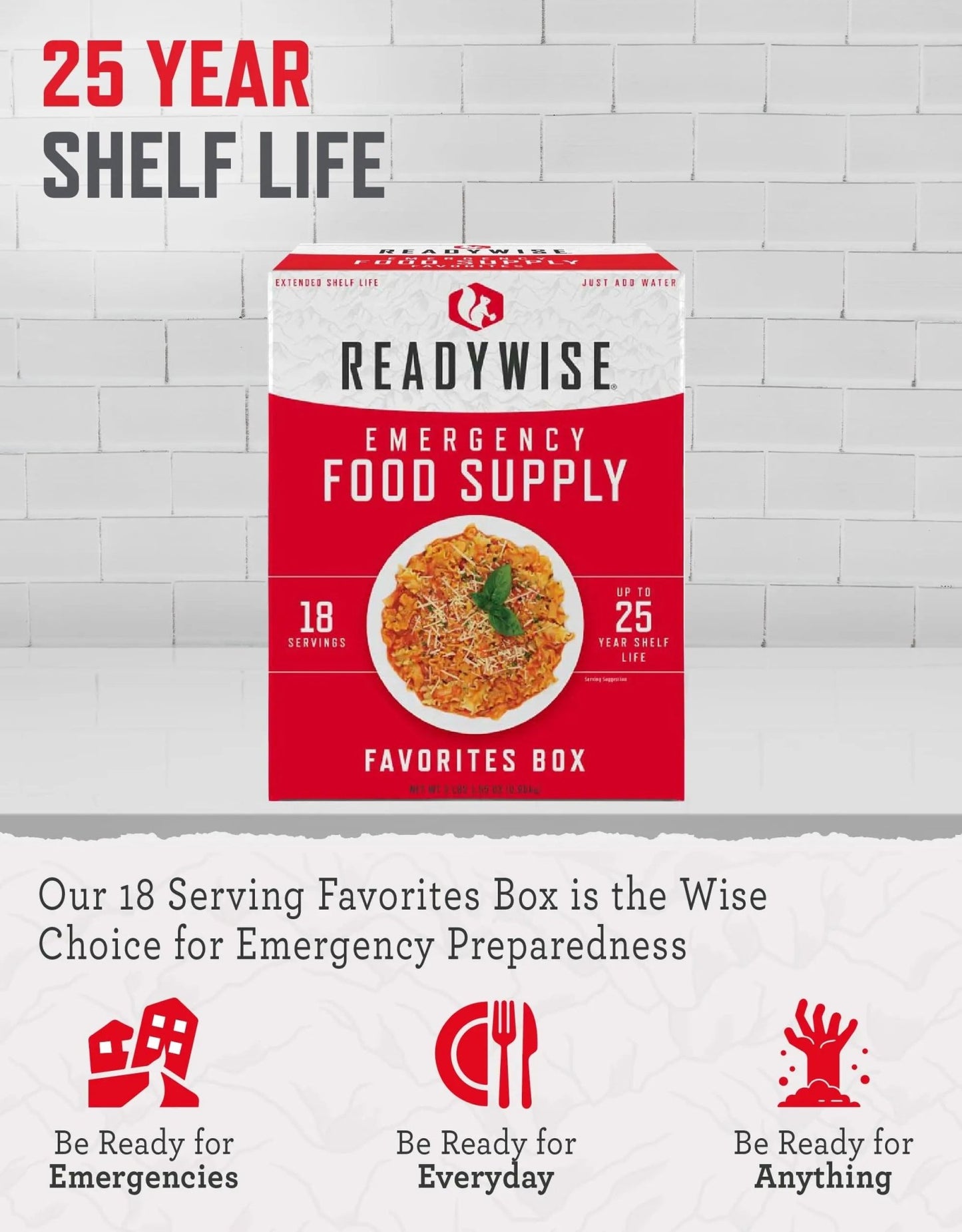 READYWISE - Favorite’s Box, 18 Servings, MRE, Emergency Food Supply, Premade, Freeze Dried Food, Survival Meal, Hiking, Adventure & Camping Essentials, Just Add Water, 25 - Year Shelf Life - Fresh Hearth