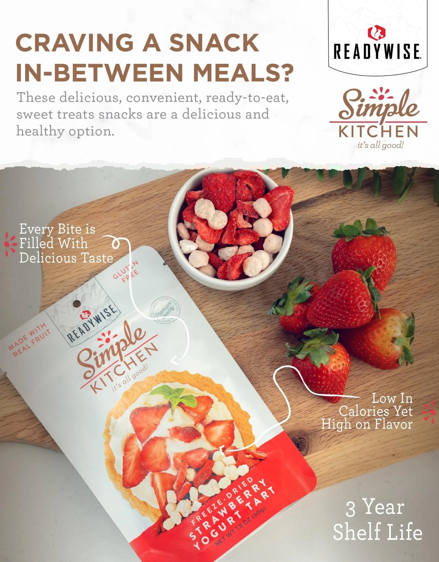 READYWISE - organic snacks - Simple Kitchen, Sweet Treats Variety Pack, 8 Servings, Pack of 4, Fruit Snacks, Healthy, Organic, Chips, Gluten Free Options, Camping, Hiking Snacks, Backpacking Food, Resealable Pouch - Fresh Hearth