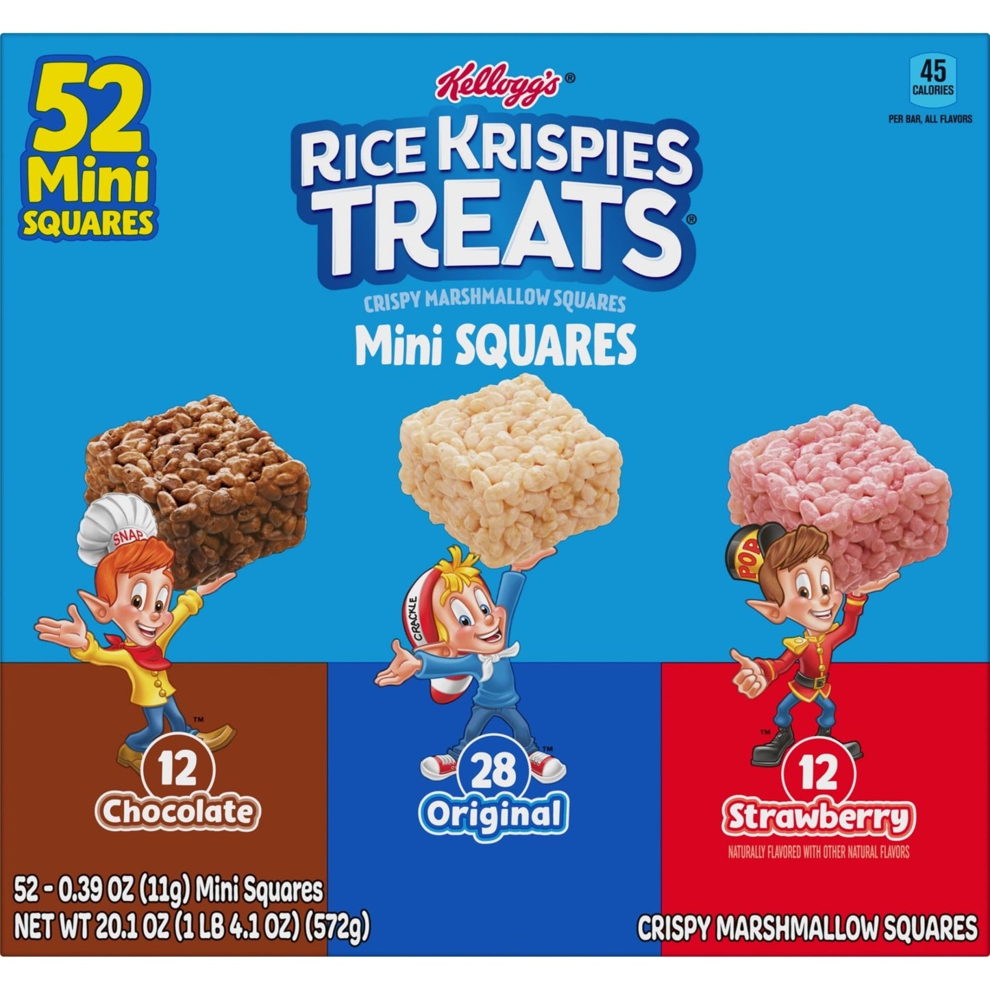 Rice Krispies Treats Mini Crispy Marshmallow Squares, Kids Snacks, Lunch Snacks, Variety Pack, 20.1oz Box (52 Bars) - Fresh Hearth