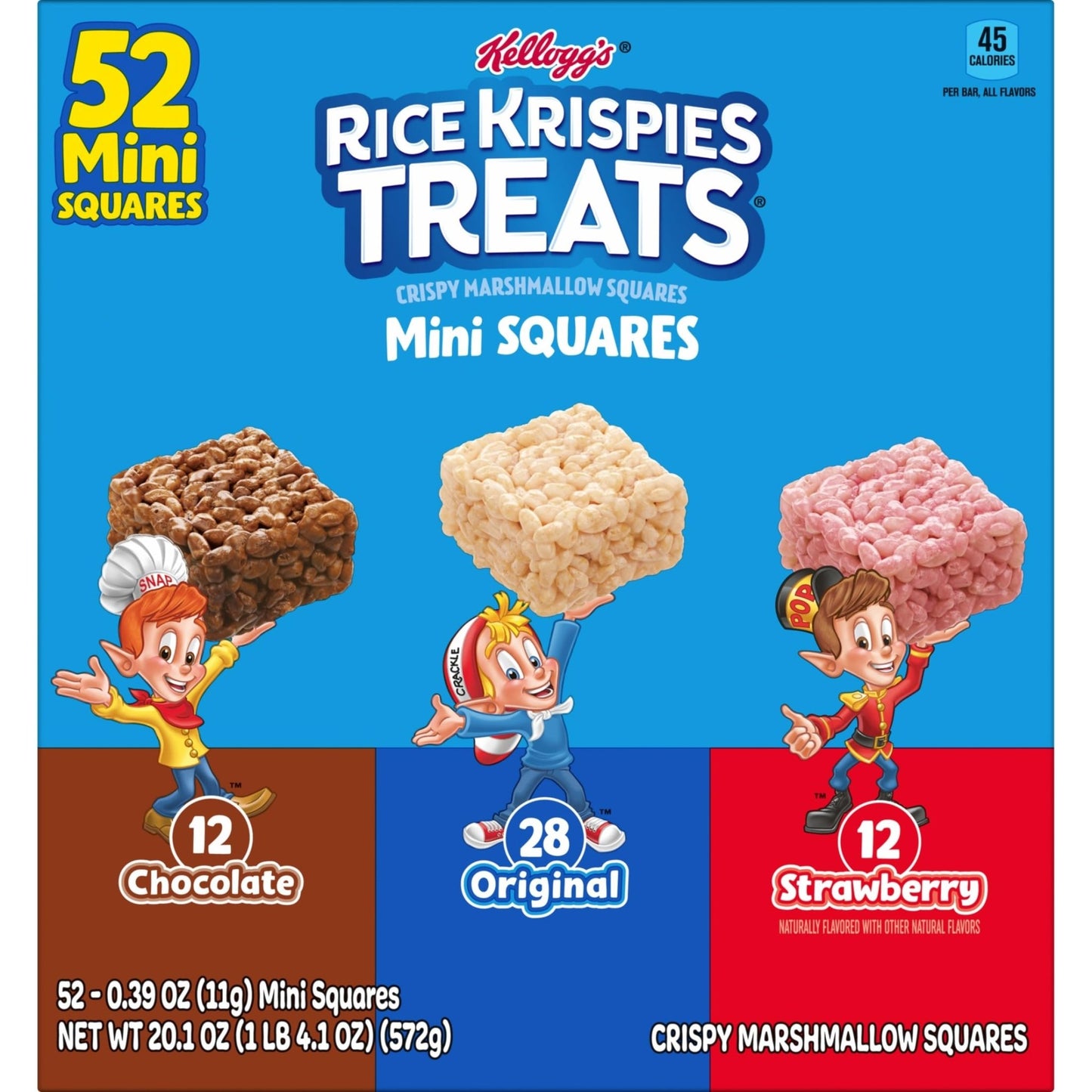 Rice Krispies Treats Mini Crispy Marshmallow Squares, Kids Snacks, Lunch Snacks, Variety Pack, 20.1oz Box (52 Bars) - Fresh Hearth