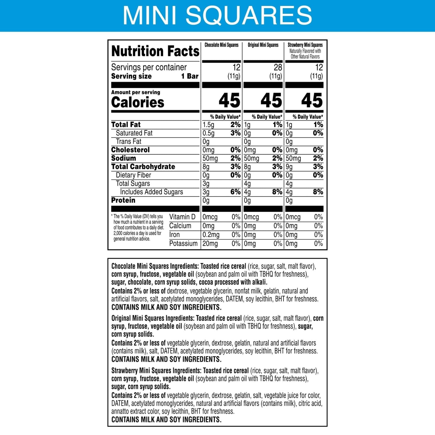 Rice Krispies Treats Mini Crispy Marshmallow Squares, Kids Snacks, Lunch Snacks, Variety Pack, 20.1oz Box (52 Bars) - Fresh Hearth