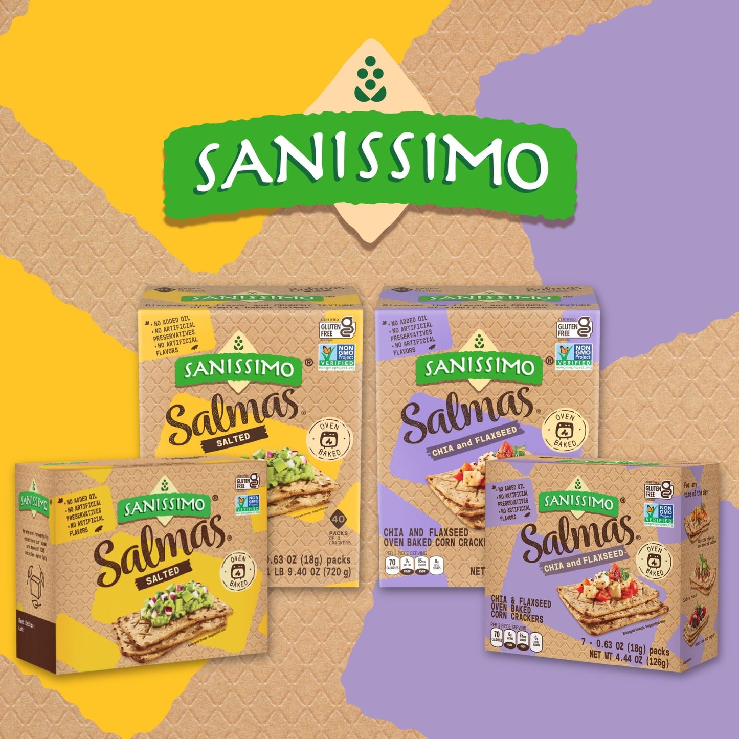 Sanissimo Salmas Salted, 40 packs of 3 Crackers, Oven Baked Corn Crackers, Gluten Free, Non GMO, Kosher Certified - Fresh Hearth