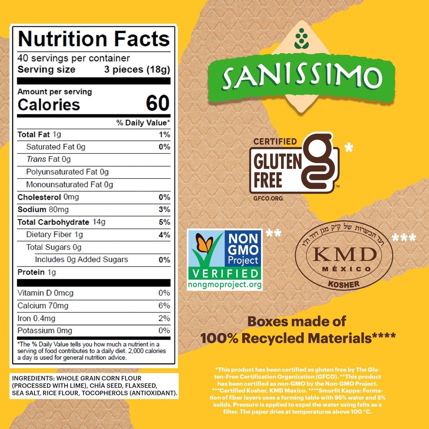 Sanissimo Salmas Salted, 40 packs of 3 Crackers, Oven Baked Corn Crackers, Gluten Free, Non GMO, Kosher Certified - Fresh Hearth