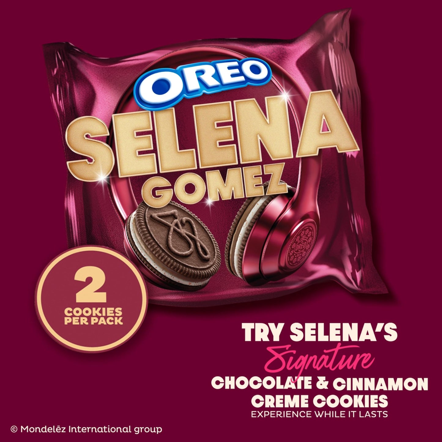 Selena Gomez OREO Cookies, Chocolate and Cinnamon Creme, Limited Edition, 2 bags - 20 Snack Packs (2 Cookies Per Pack) - Fresh Hearth