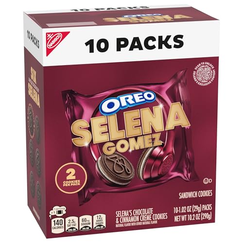 Selena Gomez OREO Cookies, Chocolate and Cinnamon Creme, Limited Edition, 2 bags - 20 Snack Packs (2 Cookies Per Pack) - Fresh Hearth