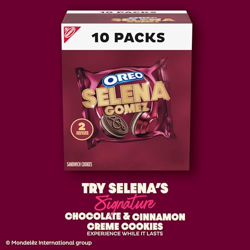 Selena Gomez OREO Cookies, Chocolate and Cinnamon Creme, Limited Edition, 2 bags - 20 Snack Packs (2 Cookies Per Pack) - Fresh Hearth