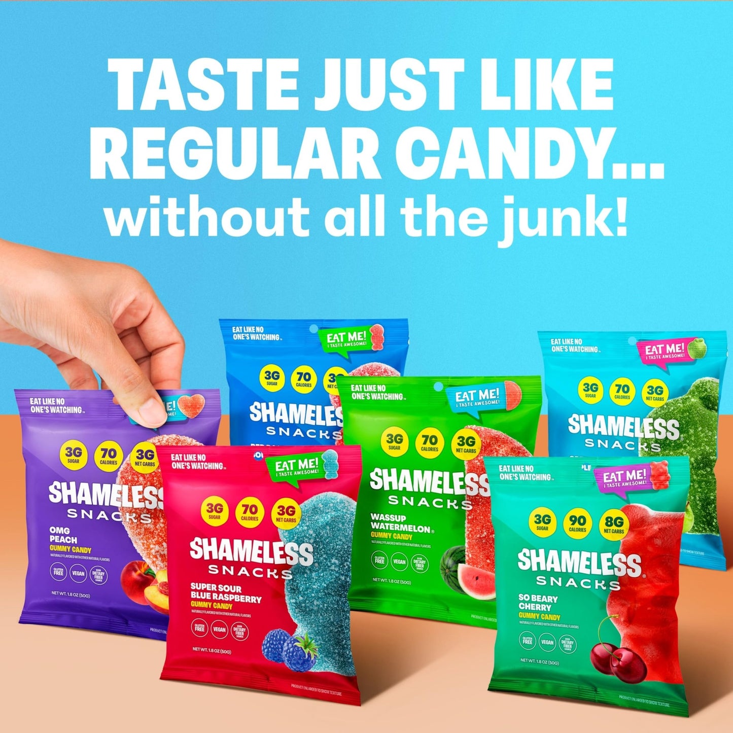 Shameless Snacks - Healthy Low Calorie Snacks, Low Carb Keto Gummies (Gluten Free Candy) - 6 Pack Super Variety Pack - Fresh Hearth