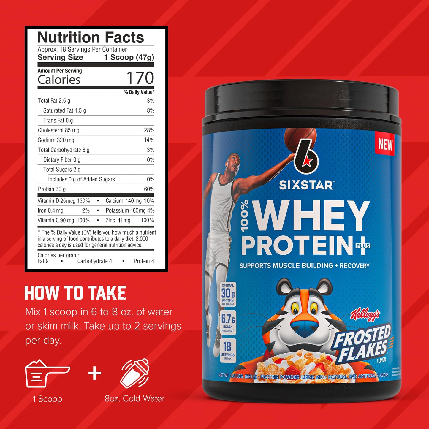Six Star Whey Protein Powder Plus - Muscle Building & Recovery Formula with Whey Isolate Powder, BCAAs, 30g Protein, Immune Support - Post - Workout Supplement - Kellogg’s Frosted Flakes Flavor, 1.8 lbs - Fresh Hearth