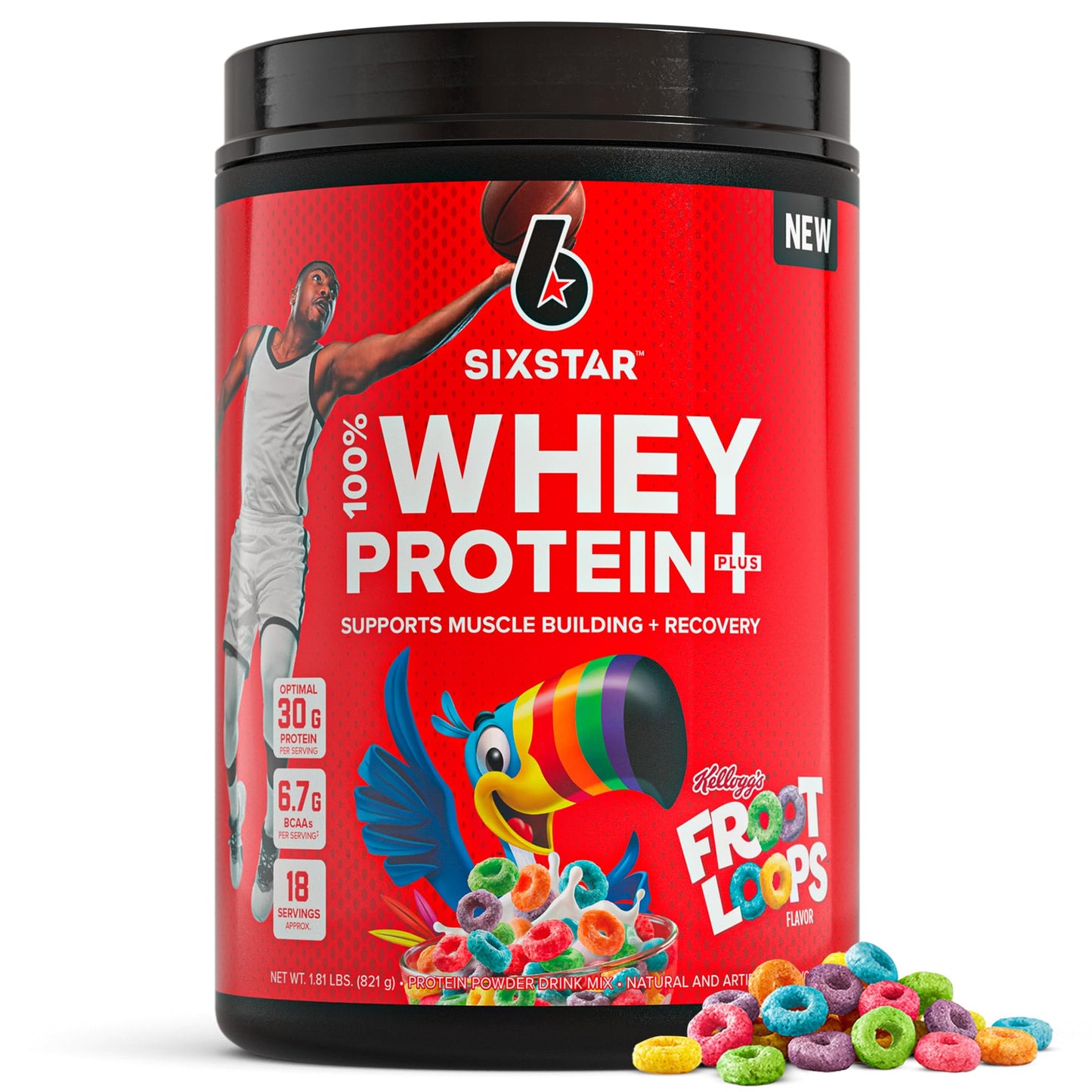 Six Star Whey Protein Powder Plus - Muscle Building & Recovery Formula with Whey Isolate Powder, BCAAs, 30g Protein, Immune Support - Post - Workout Supplement - Kellogg’s Froot Loops Flavor, 1.8 lbs - Fresh Hearth
