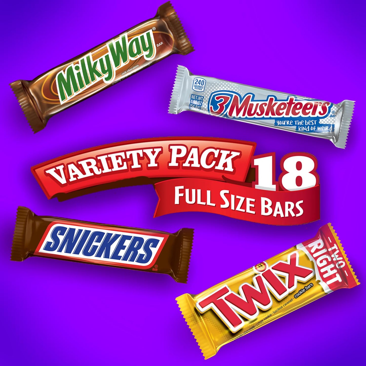 SNICKERS, TWIX, MILKY WAY & 3 MUSKETEERS Individually Wrapped Variety Pack Full Size Milk Chocolate Halloween Candy Bars Assortment, 33.31 oz, 18 Bars Bulk Candy Box - Fresh Hearth