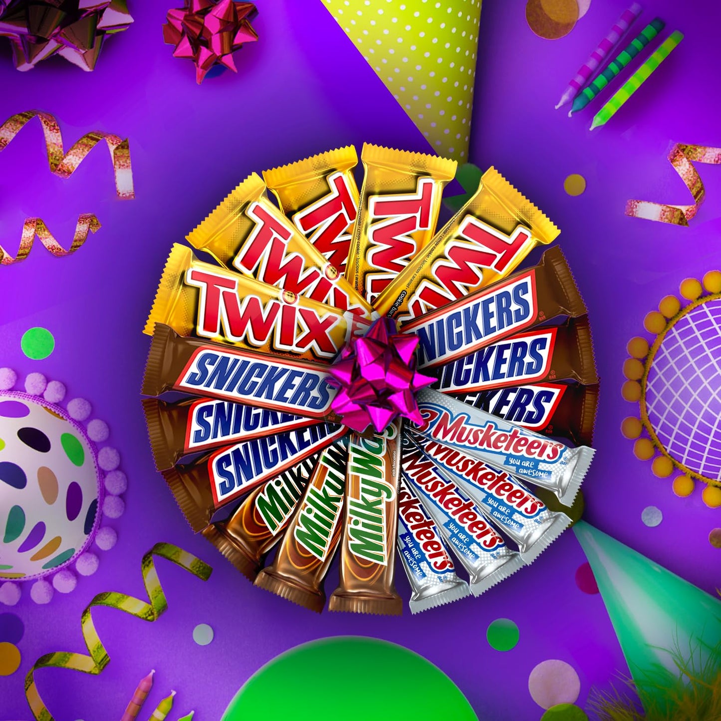SNICKERS, TWIX, MILKY WAY & 3 MUSKETEERS Individually Wrapped Variety Pack Full Size Milk Chocolate Halloween Candy Bars Assortment, 33.31 oz, 18 Bars Bulk Candy Box - Fresh Hearth