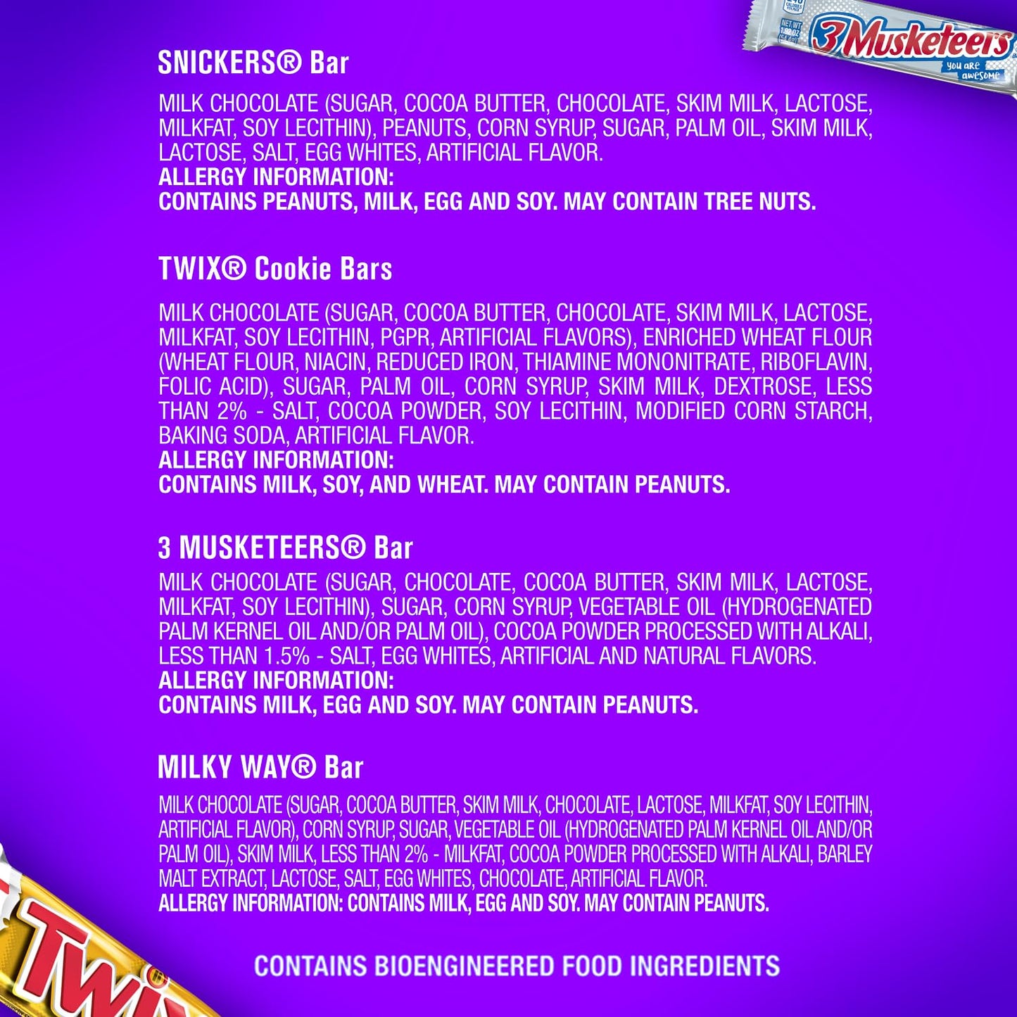 SNICKERS, TWIX, MILKY WAY & 3 MUSKETEERS Individually Wrapped Variety Pack Full Size Milk Chocolate Halloween Candy Bars Assortment, 33.31 oz, 18 Bars Bulk Candy Box - Fresh Hearth