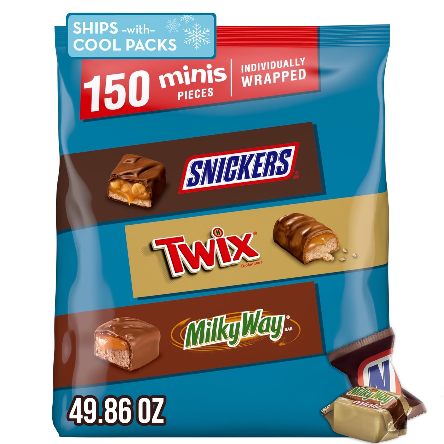 SNICKERS, TWIX, & MILKY WAY Minis Chocolate Candy Bars Variety Pack, 150 Ct Bulk Bag - Fresh Hearth