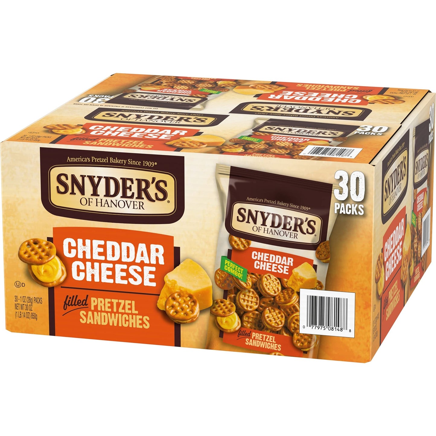 Snyder's of Hanover Pretzel Sandwiches, Cheddar Cheese, Snack Packs, 30 Ct - Fresh Hearth