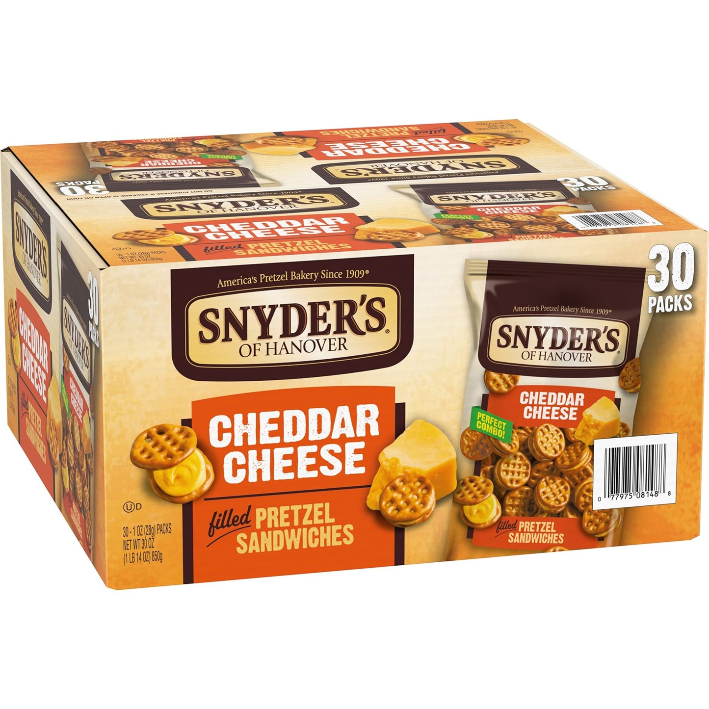 Snyder's of Hanover Pretzel Sandwiches, Cheddar Cheese, Snack Packs, 30 Ct - Fresh Hearth