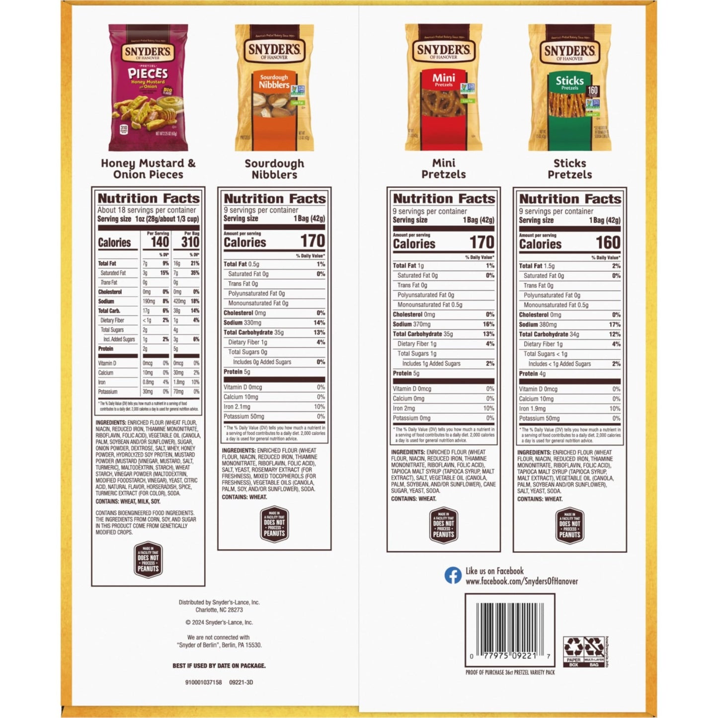 Snyder's of Hanover Variety Pack Pretzels, 36 Count Variety Pack (Pack of 36) - Fresh Hearth