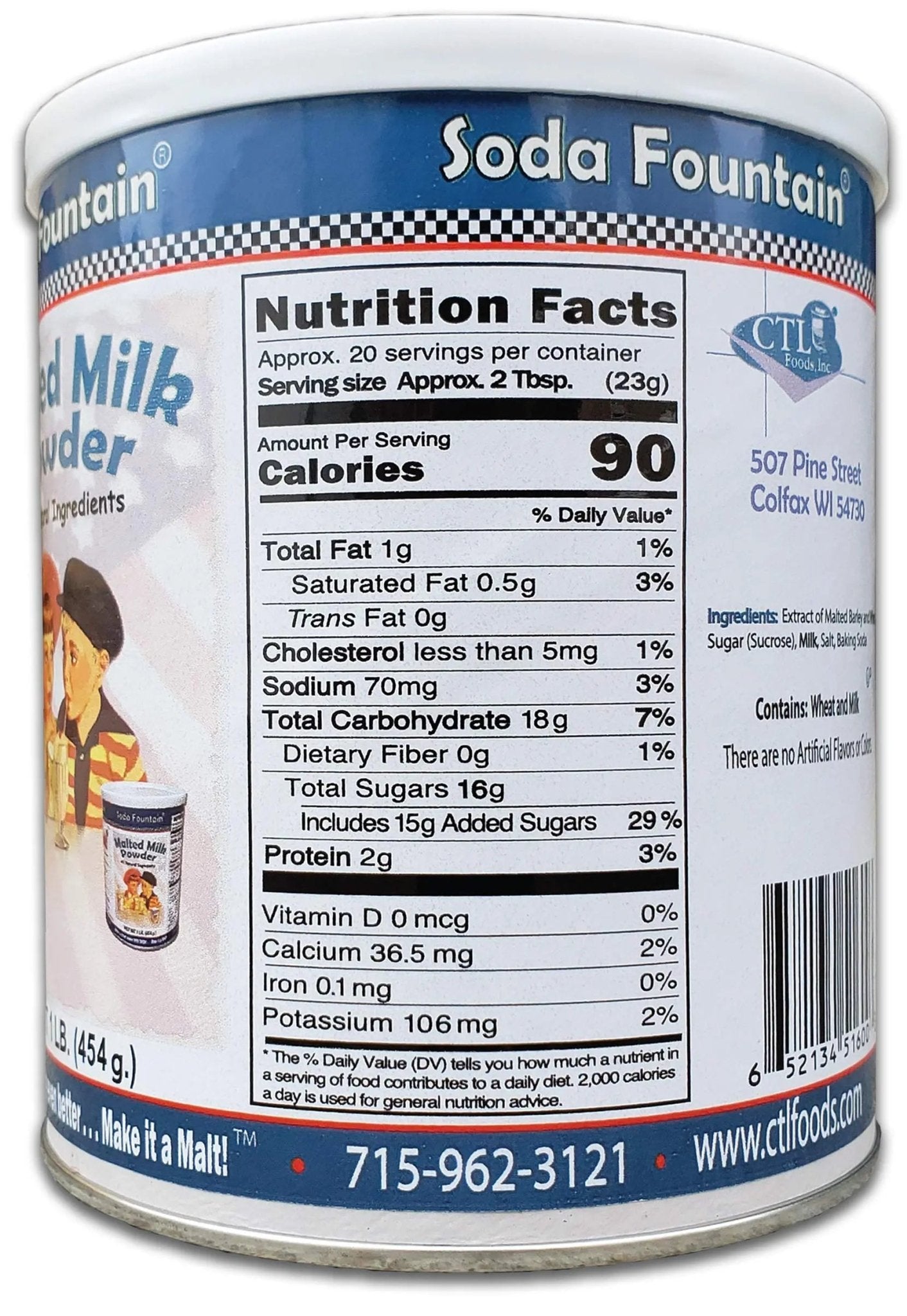 Soda Fountain Malted Milk Powder 1 lb. Canister - Malt Powder for Ice Cream and Baking - Fresh Hearth
