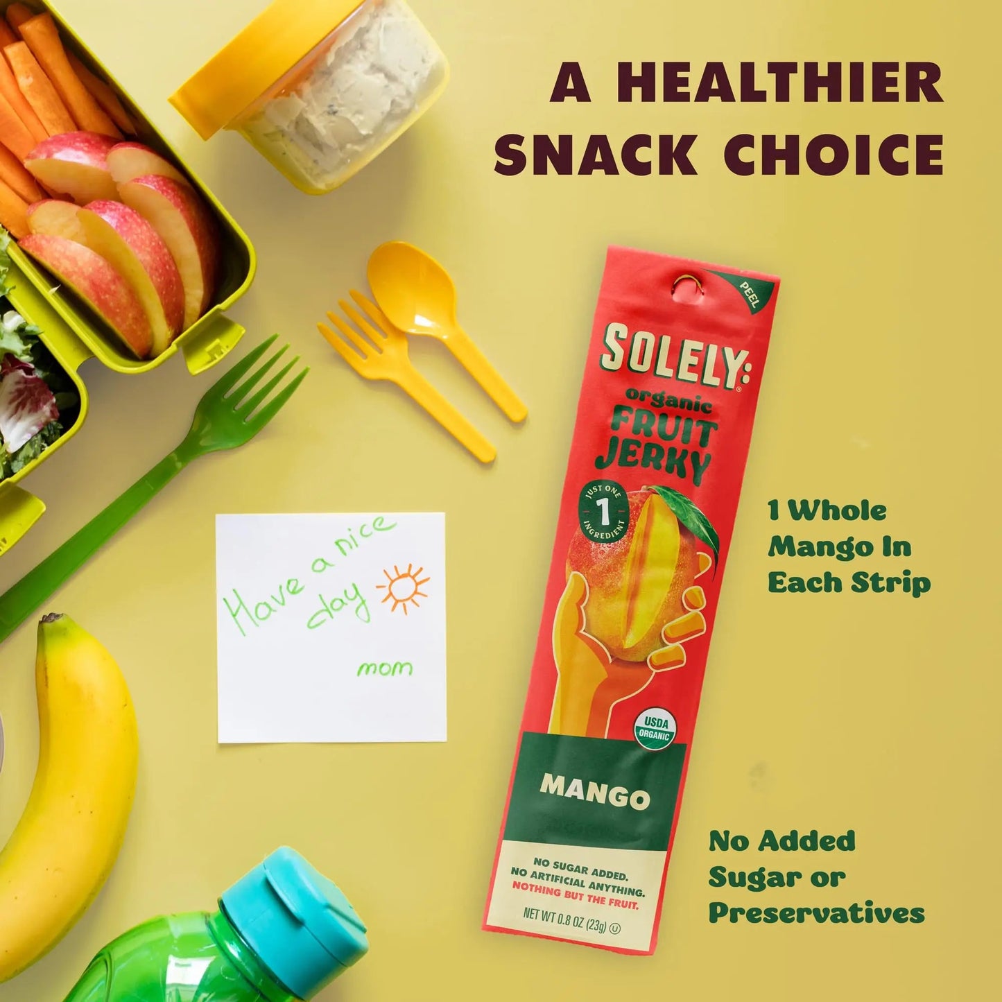 Solely - Organic Mango Fruit Jerky - 12 Individually Wrapped Fruit Strips - Fruit Leather Made from Dried Fruits - Healthy Snacks, Vegan - 0.8oz (23g) - Fresh Hearth