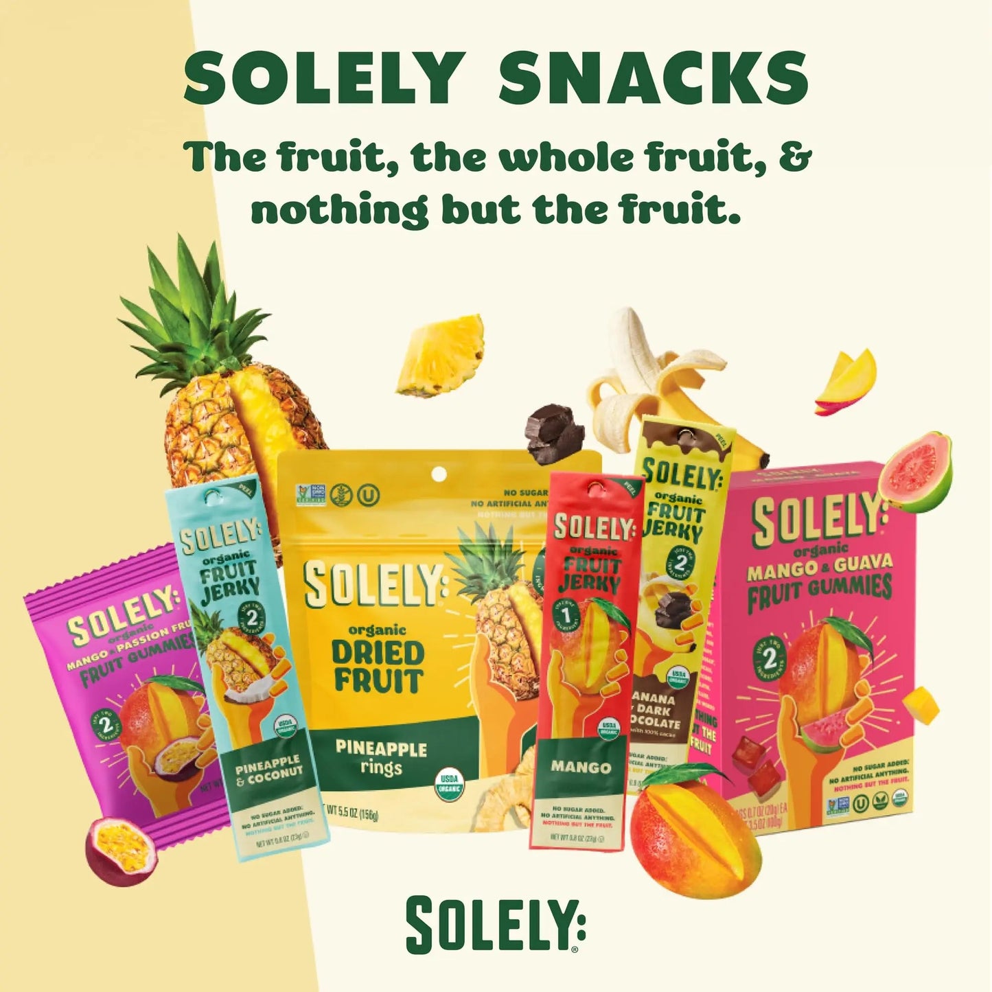 Solely - Organic Mango Fruit Jerky - 12 Individually Wrapped Fruit Strips - Fruit Leather Made from Dried Fruits - Healthy Snacks, Vegan - 0.8oz (23g) - Fresh Hearth