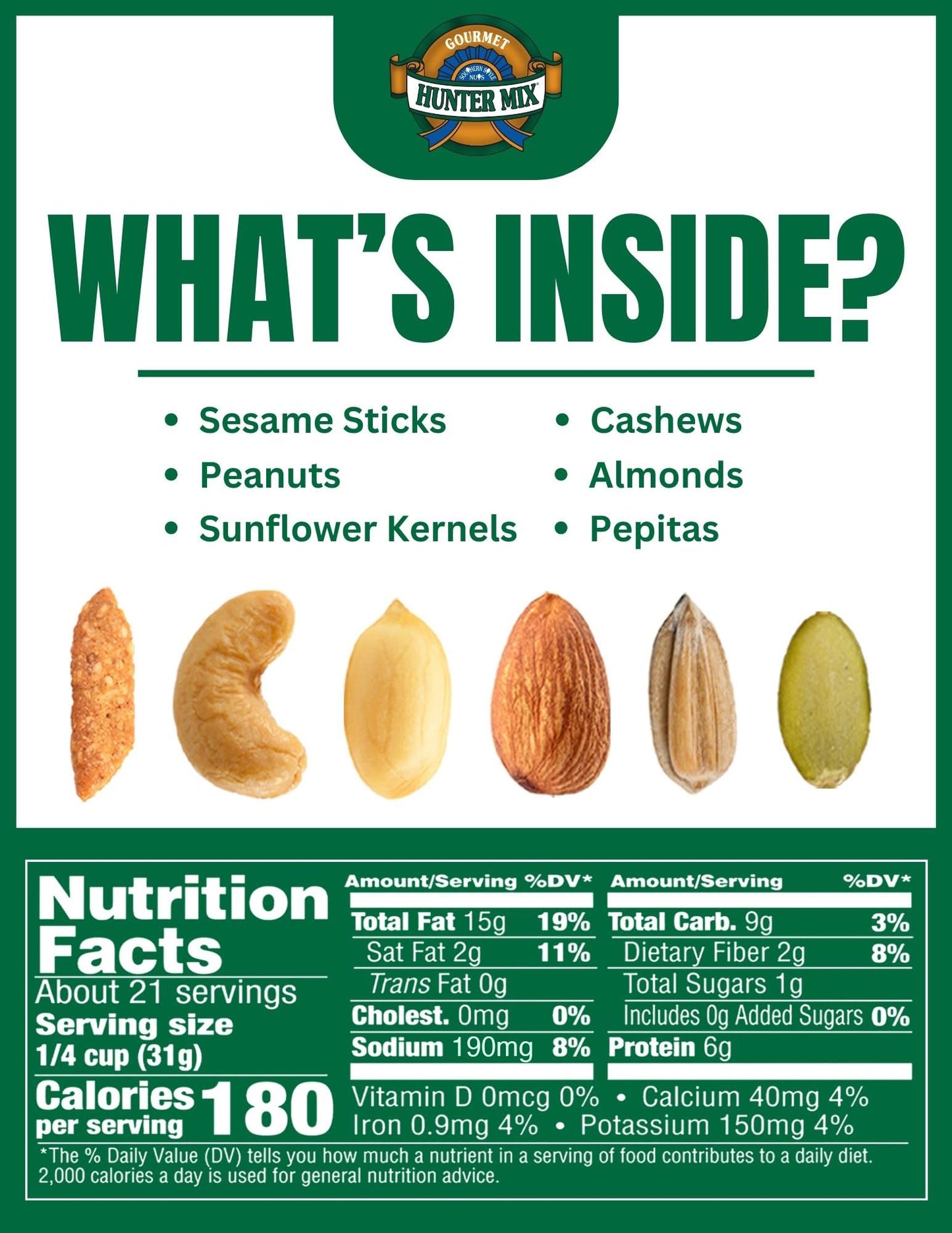 Southern Style Nuts Gourmet Hunter Bulk Trail Mix, 23 oz (Pack of 1), Sesame Sticks, Roasted Peanuts, Sunflower Kernels, Almonds, Cashews & Pepitas, Mixed Nuts, Snacks for Adults & Kids - Fresh Hearth